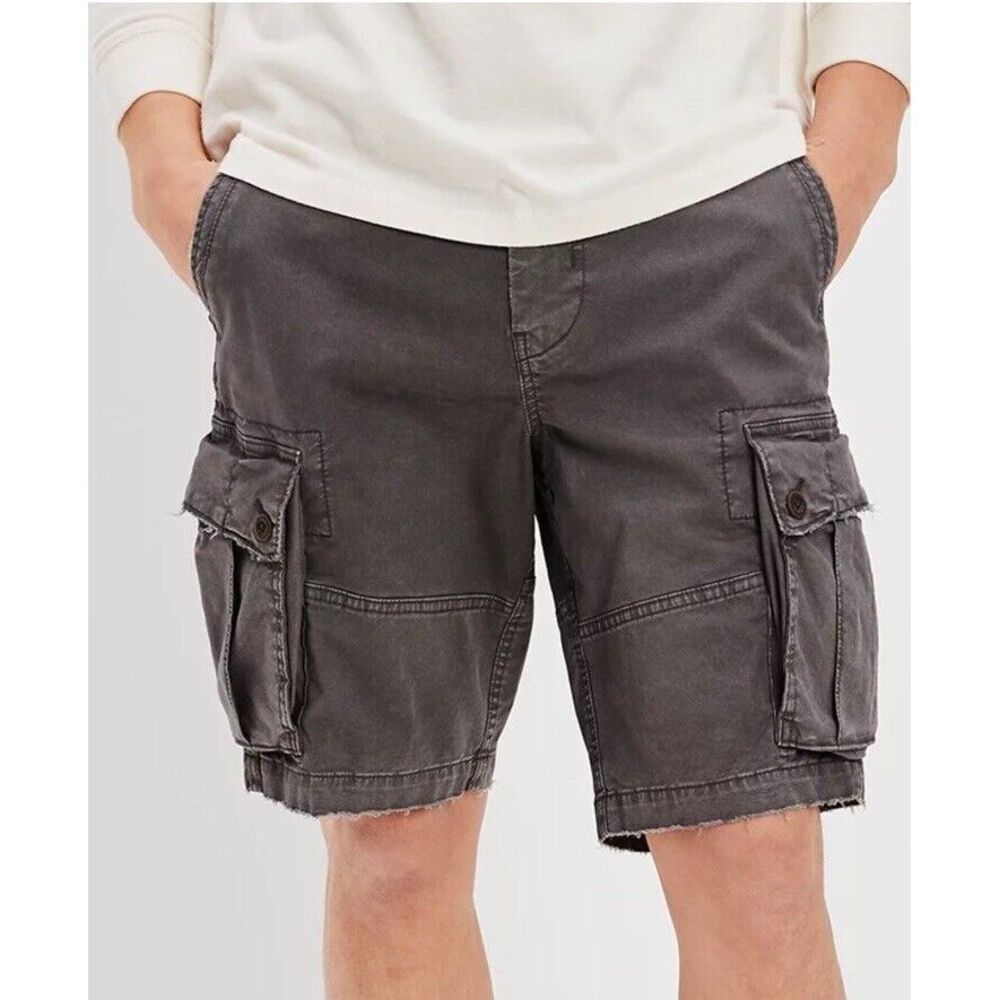 American Eagle Mens 10" Lived-In Cargo Shorts Gray Pockets Cotton Stretch SZ 26